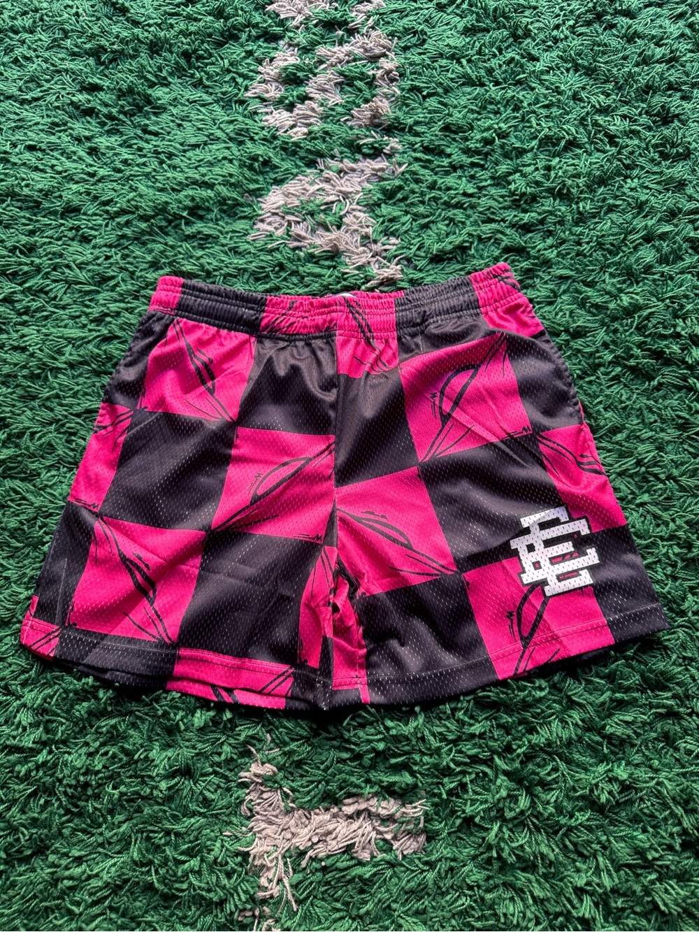 Eric Emanuel Pink & Black Checker Athletic Shorts